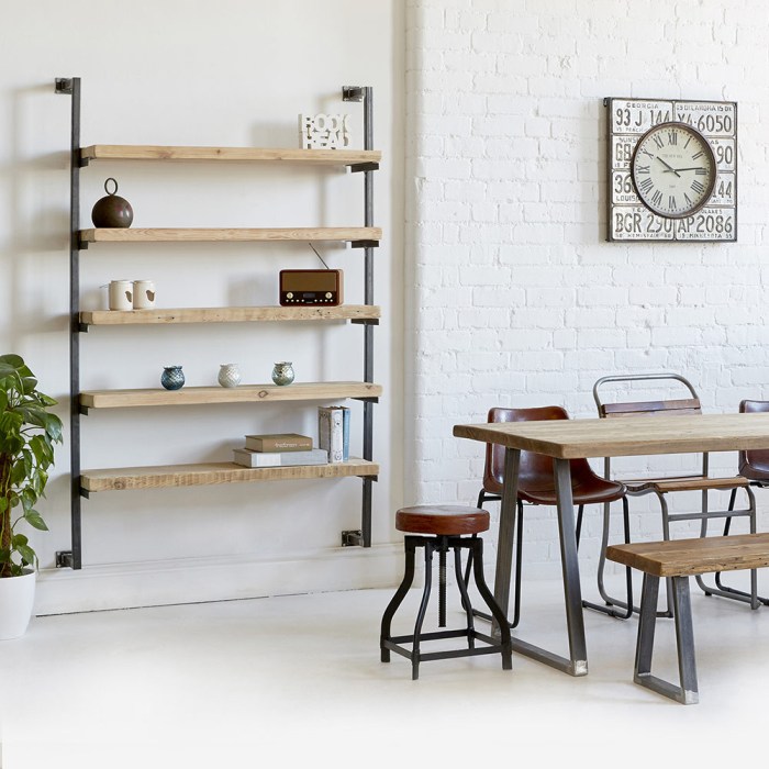 Shelving wall unit mounted industrial interiors