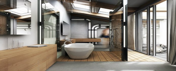 Desain kamar mandi industrial modern